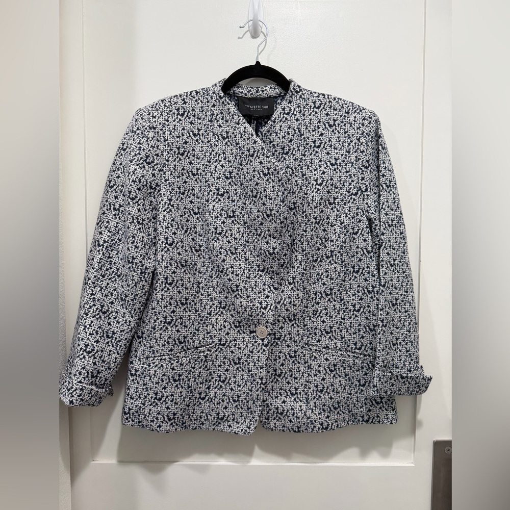 Lafayette 148 New York Blue White Blazer Size 16 Pre-Loved